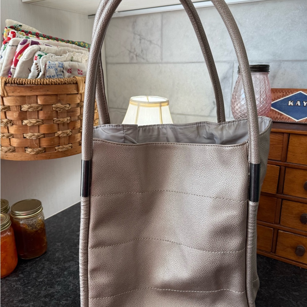 Vintage Neiman Marcus Taupe Pebbled Leather Structured Tote - 1990s-2000